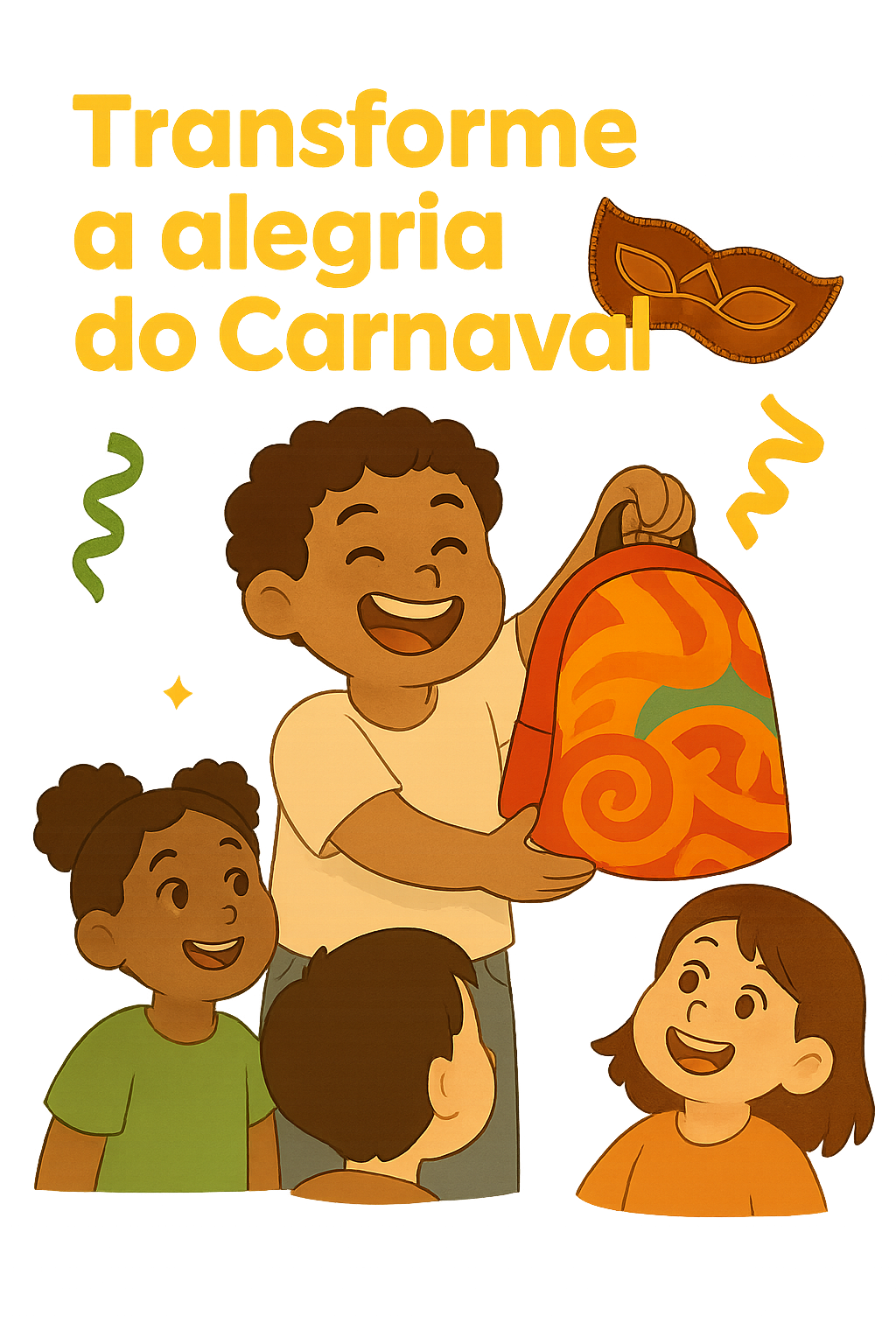 Criança recebendo mochila feita de abadá